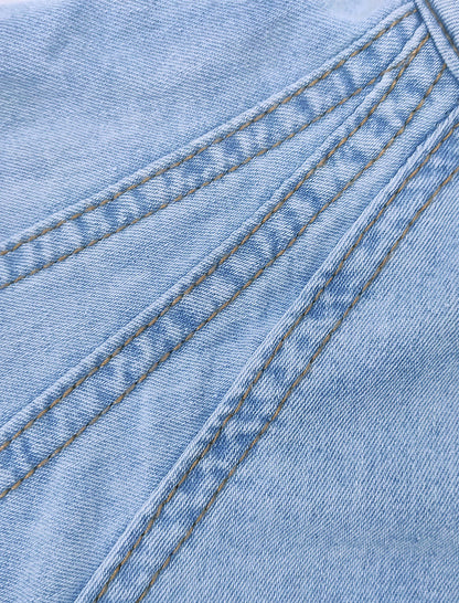 Puff Sleeve Denim Blouse with Bow Accent