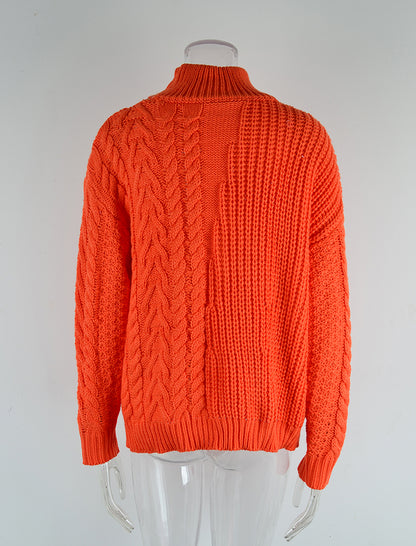 Loose Half-High Neck Cable Knit Sweater