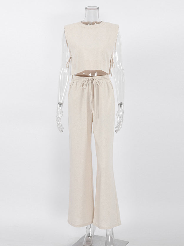 Side-Tie Cropped Top and Wide-Leg Pants Set