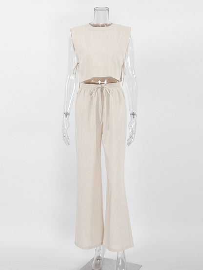 Side-Tie Cropped Top and Wide-Leg Pants Set