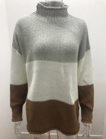 Colorblock Knit Turtleneck Sweater