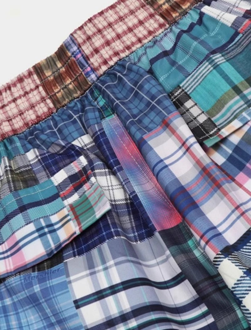 Patchwork Plaid Drawstring Pants