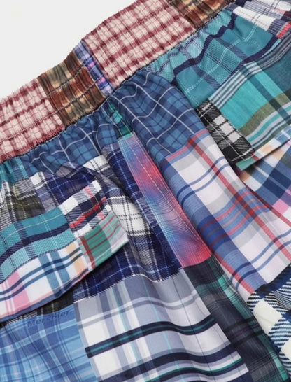 Patchwork Plaid Drawstring Pants