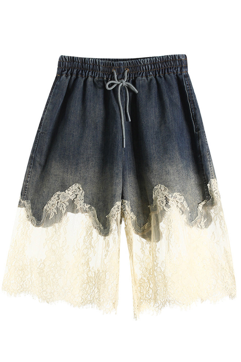 Lace Trim Drawstring Shorts