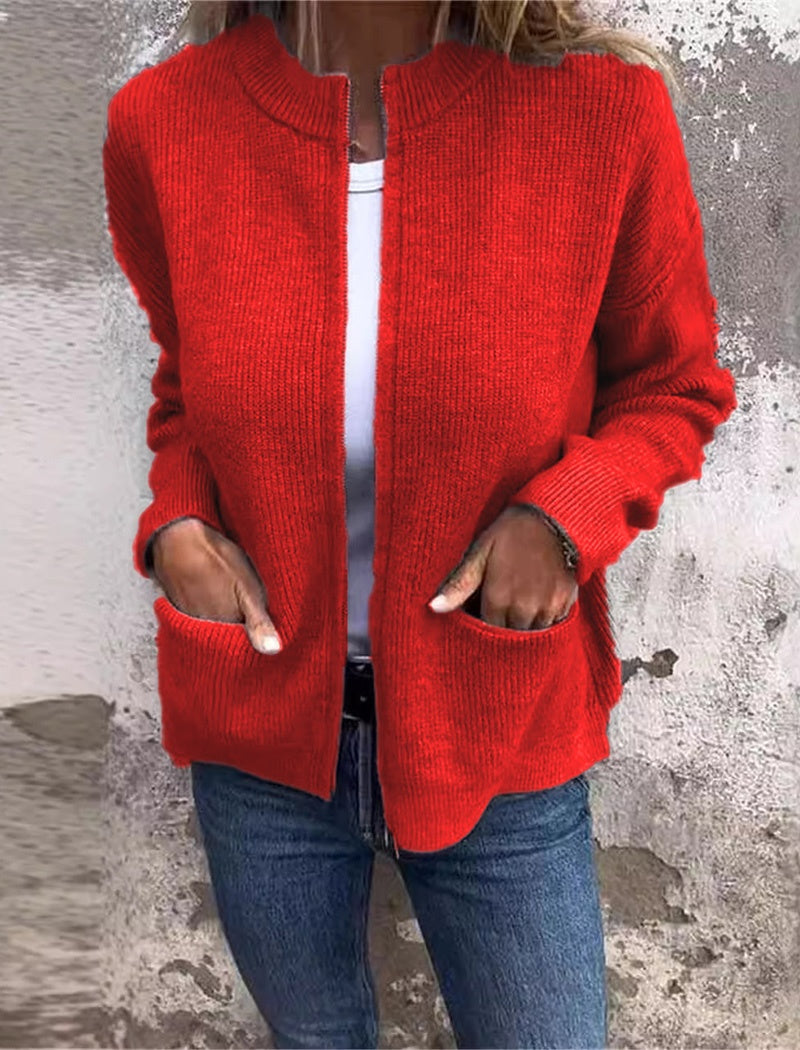 Zip-Up Knitted Cardigan with Pockets