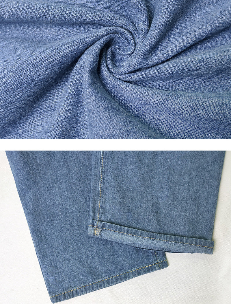 Pleated High-Waisted Denim Pants
