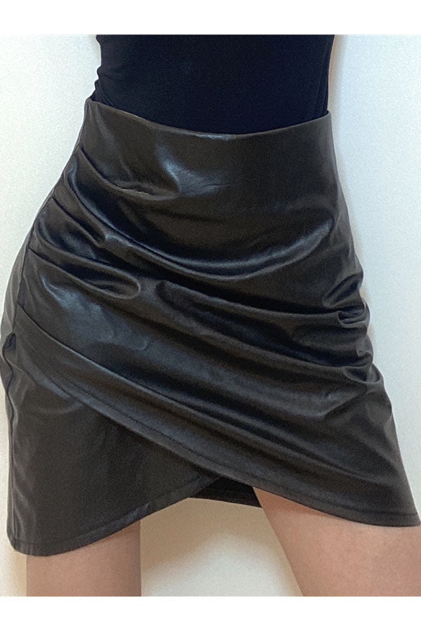 Faux Leather Ruched Mini Skirt