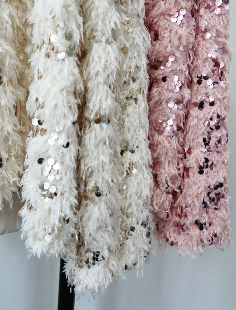 Sequin Fringe Sweater with Balloon Sleeves