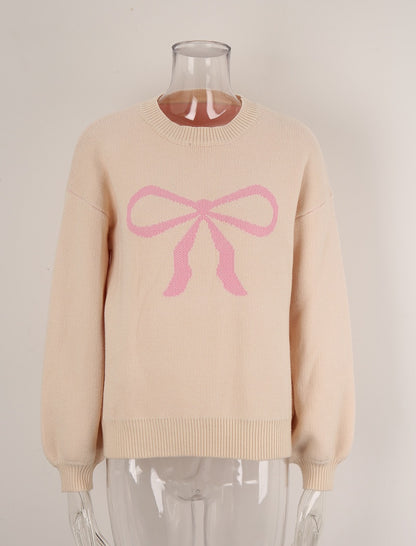 Crew Neck Sweater with Bow Graphic