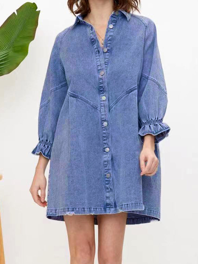 Solid Button-Up Shirt Dress