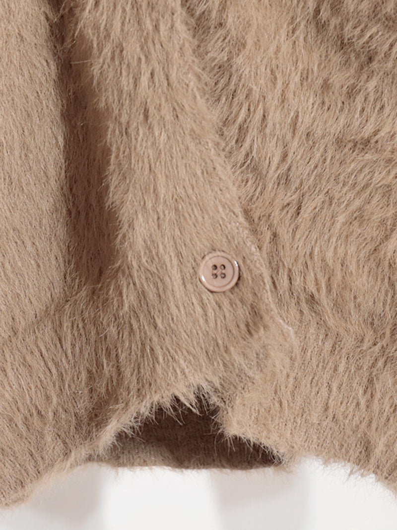 Button-Front Fuzzy Cardigan