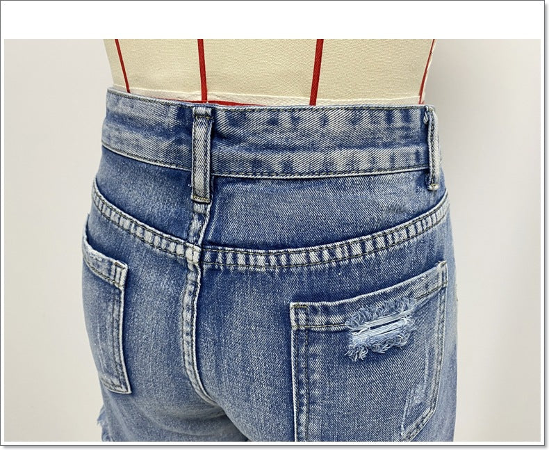 Ripped Denim A-Line Frayed Shorts