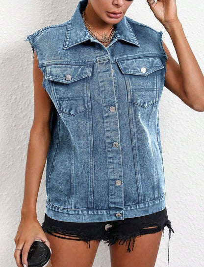 Sleeveless Button-Up Denim Vest