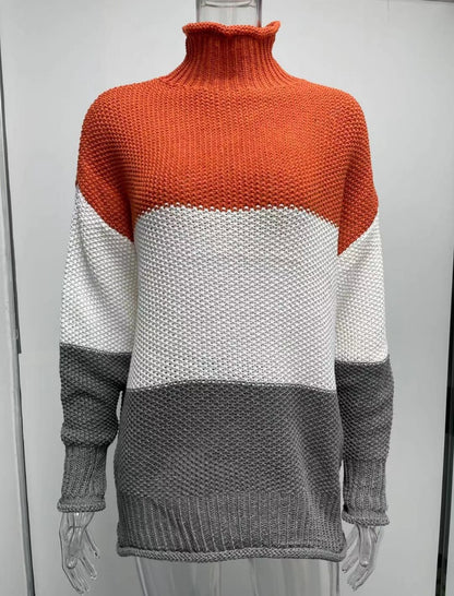 Colorblock Knit Turtleneck Sweater
