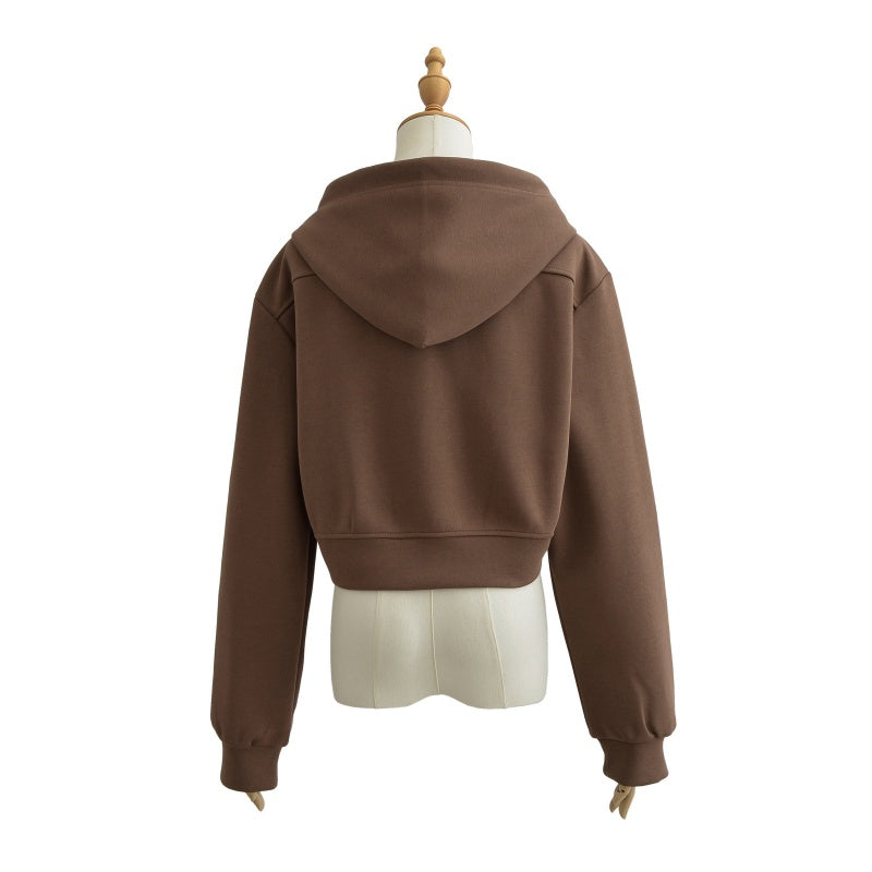 Cropped Zip-Up Hoodie with Drawstrings