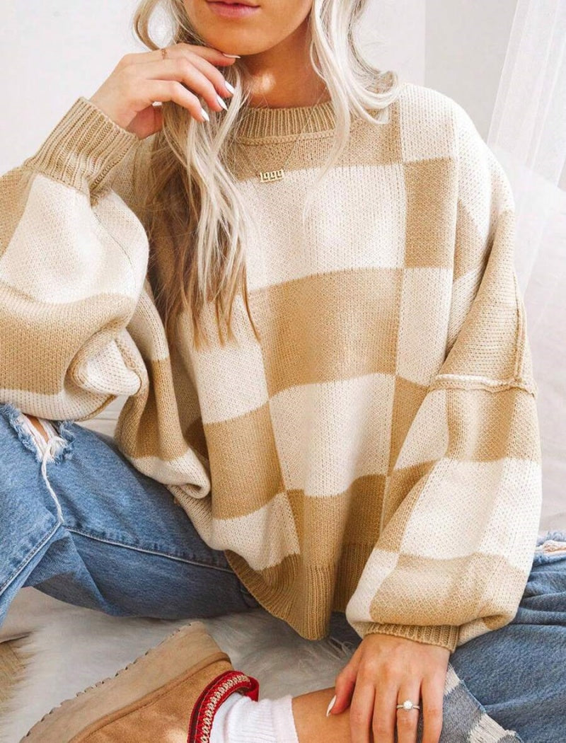 Oversized Plaid Knit Sweater