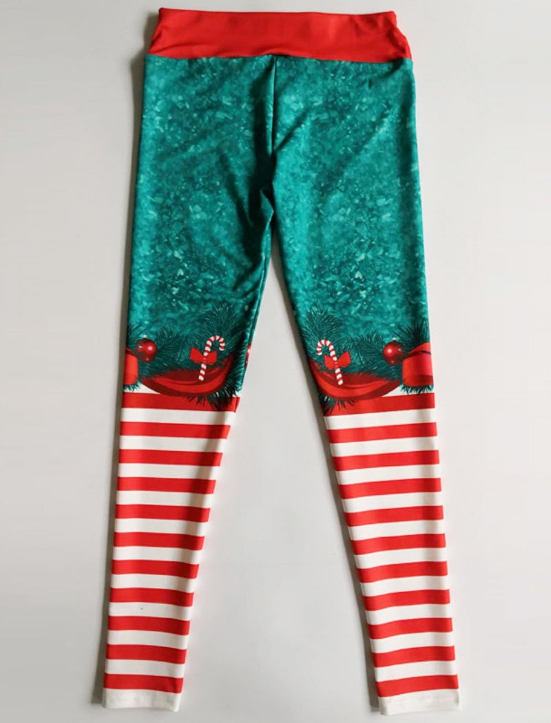 Festive Striped Holiday Leggings