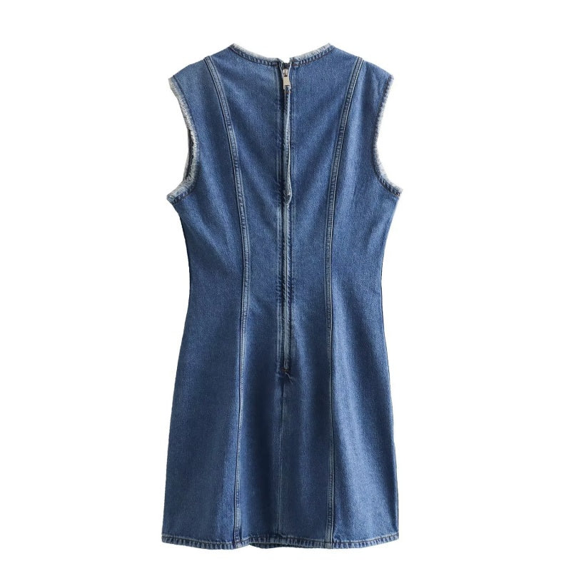 Frayed-Edge Denim Mini Dress