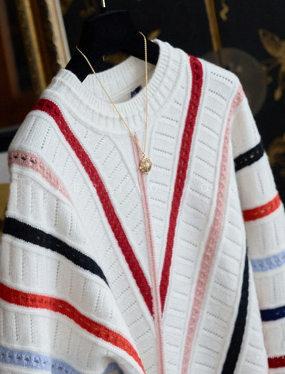 Striped Knit Sweater with Color Block Design