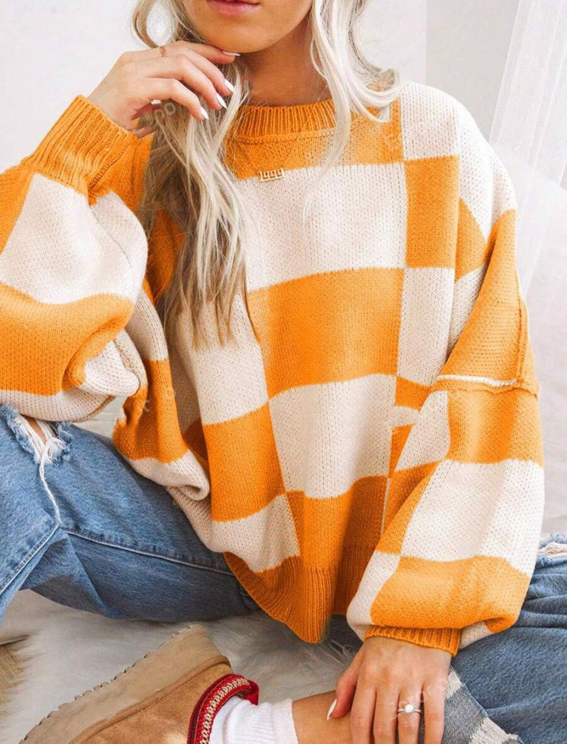 Oversized Plaid Knit Sweater