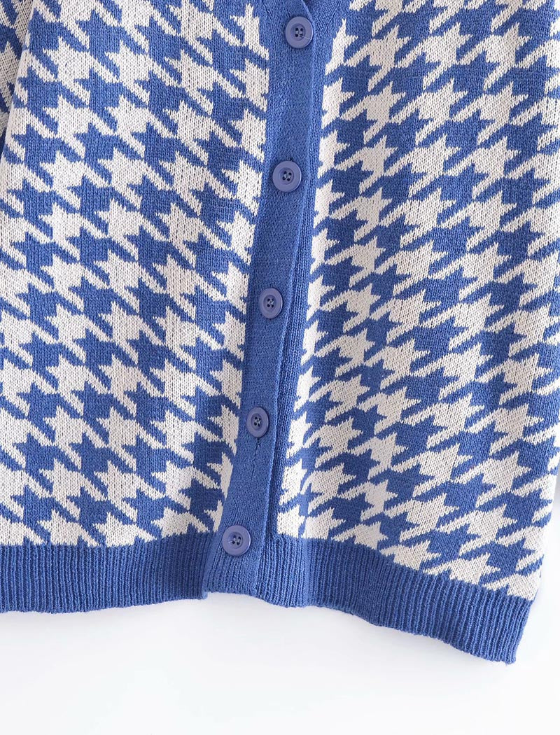 Oversized Houndstooth Button-Up Cardigan