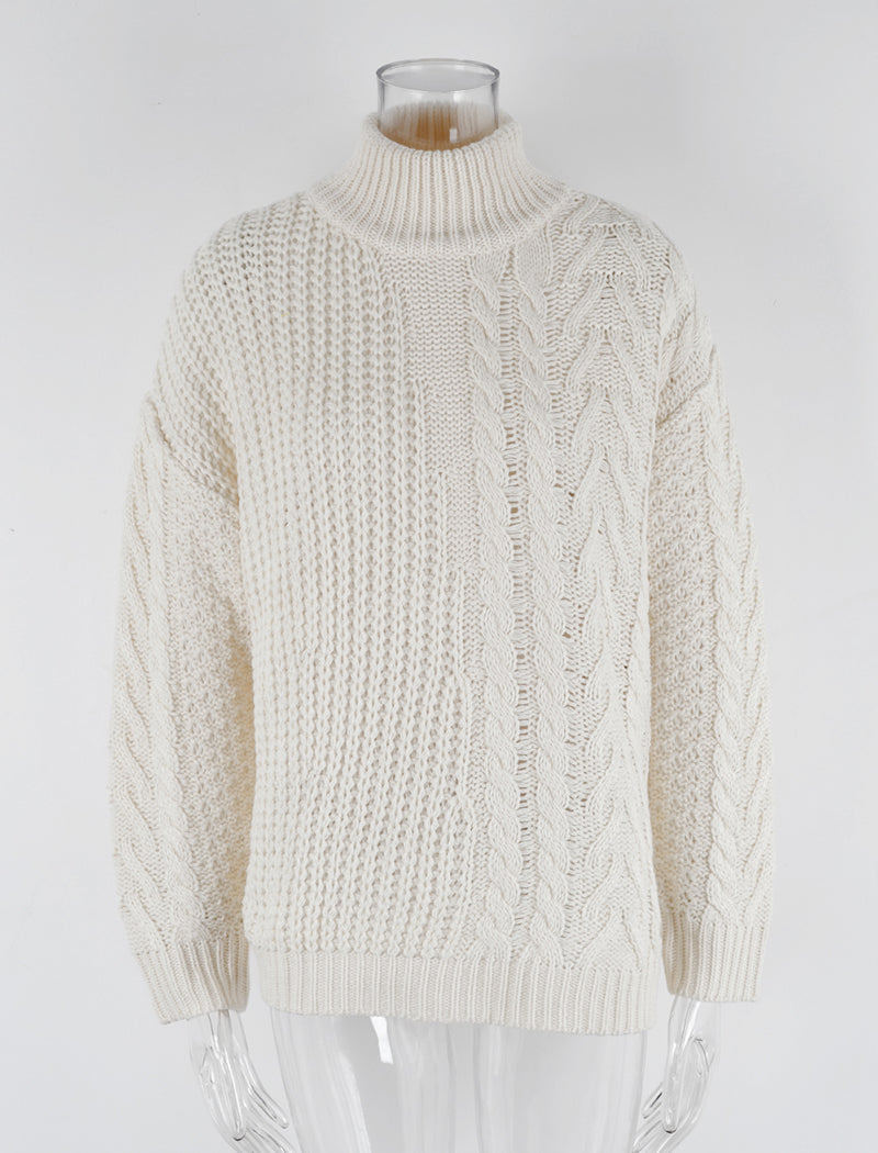 Loose Half-High Neck Cable Knit Sweater