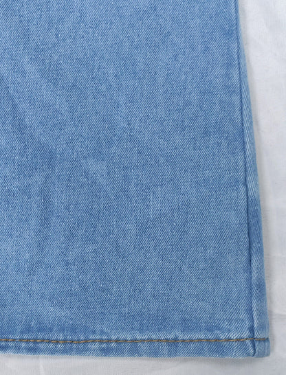 Puff Sleeve Denim Blouse with Bow Accent