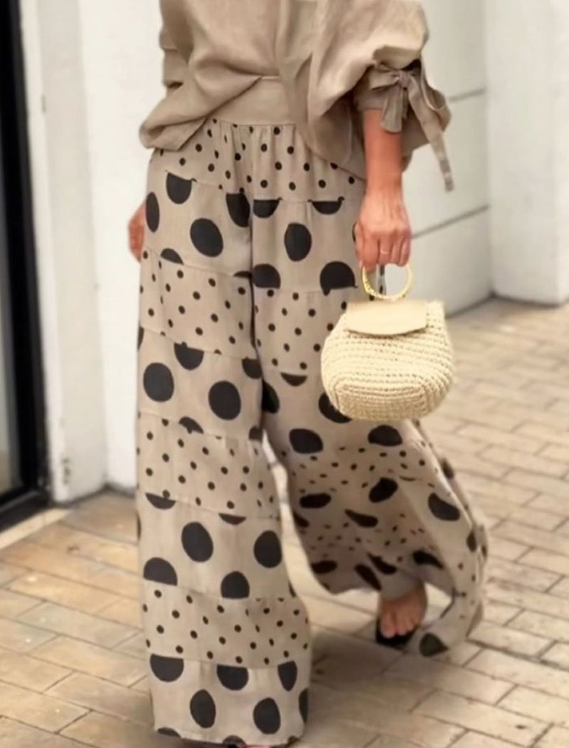 Off-Shoulder Top with Polka Dot Pants Set