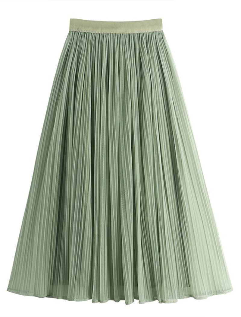 Reversible Pleated A-Line Midi Skirt with Mesh Details