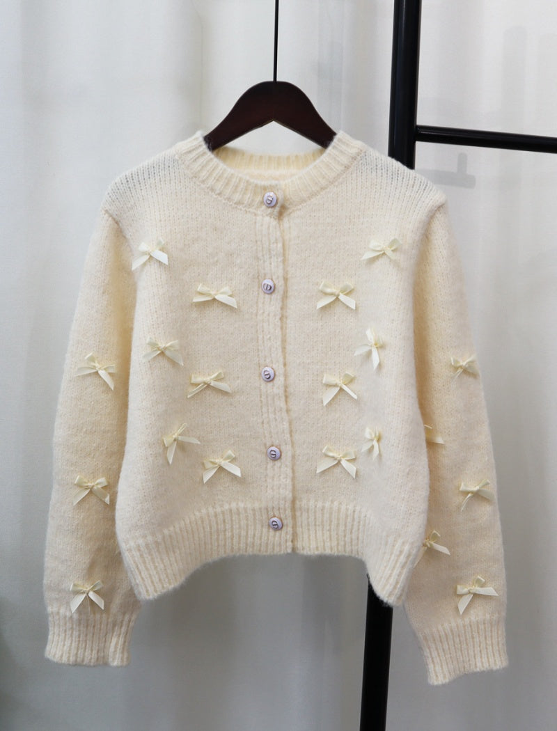 Bow Embellished Button-Up Cardigan