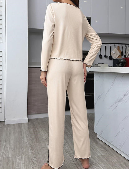 Casual Piped Button Pajama Set