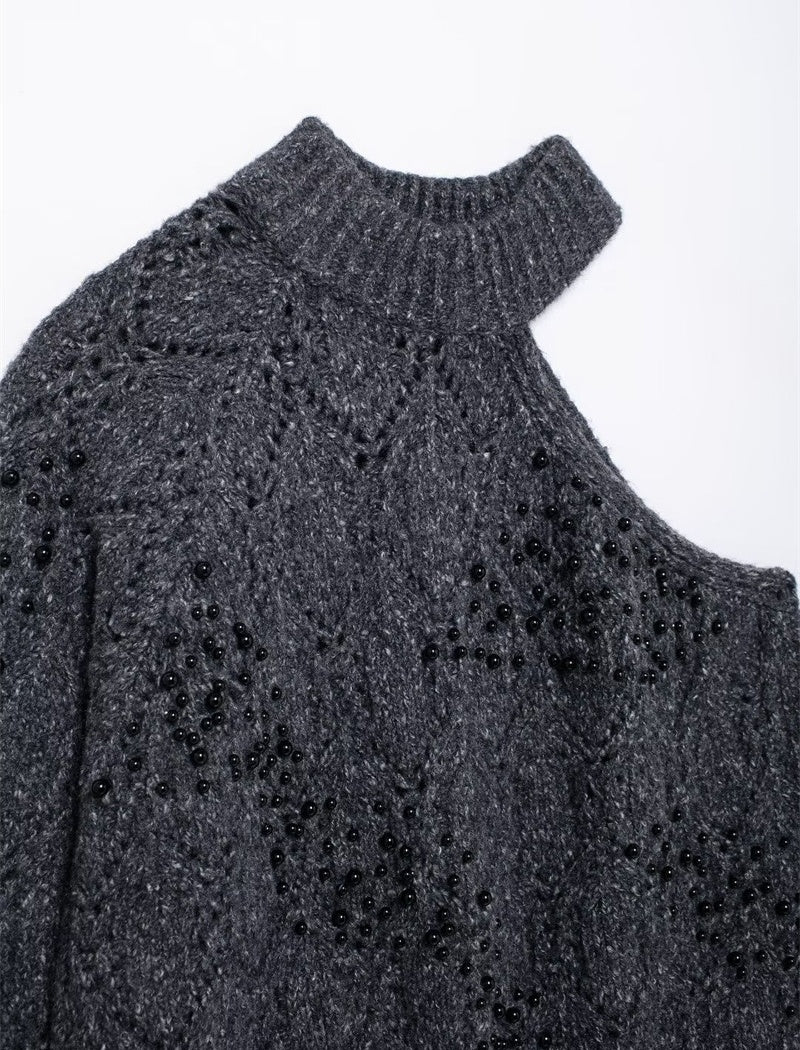 Asymmetric Open Shoulder Knit Sweater