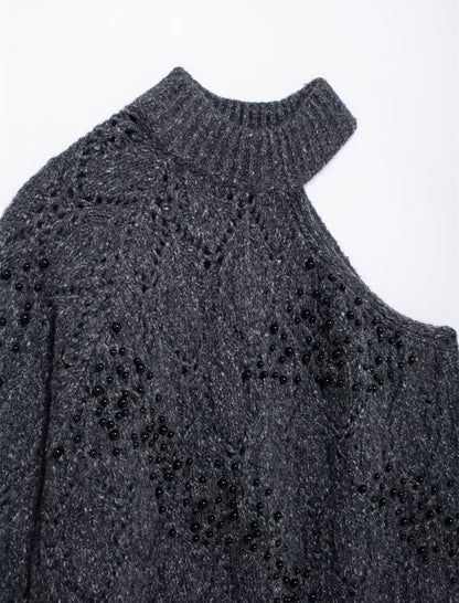 Asymmetric Open Shoulder Knit Sweater