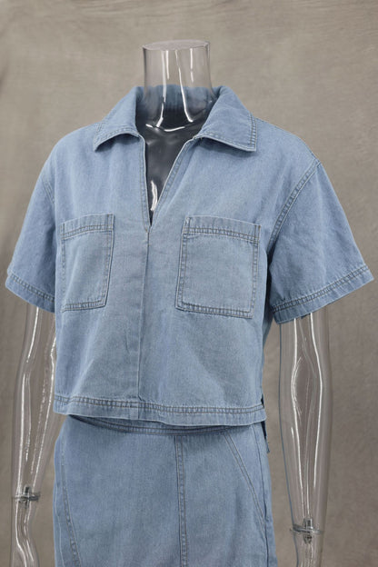 Denim Shirt and Skort Set