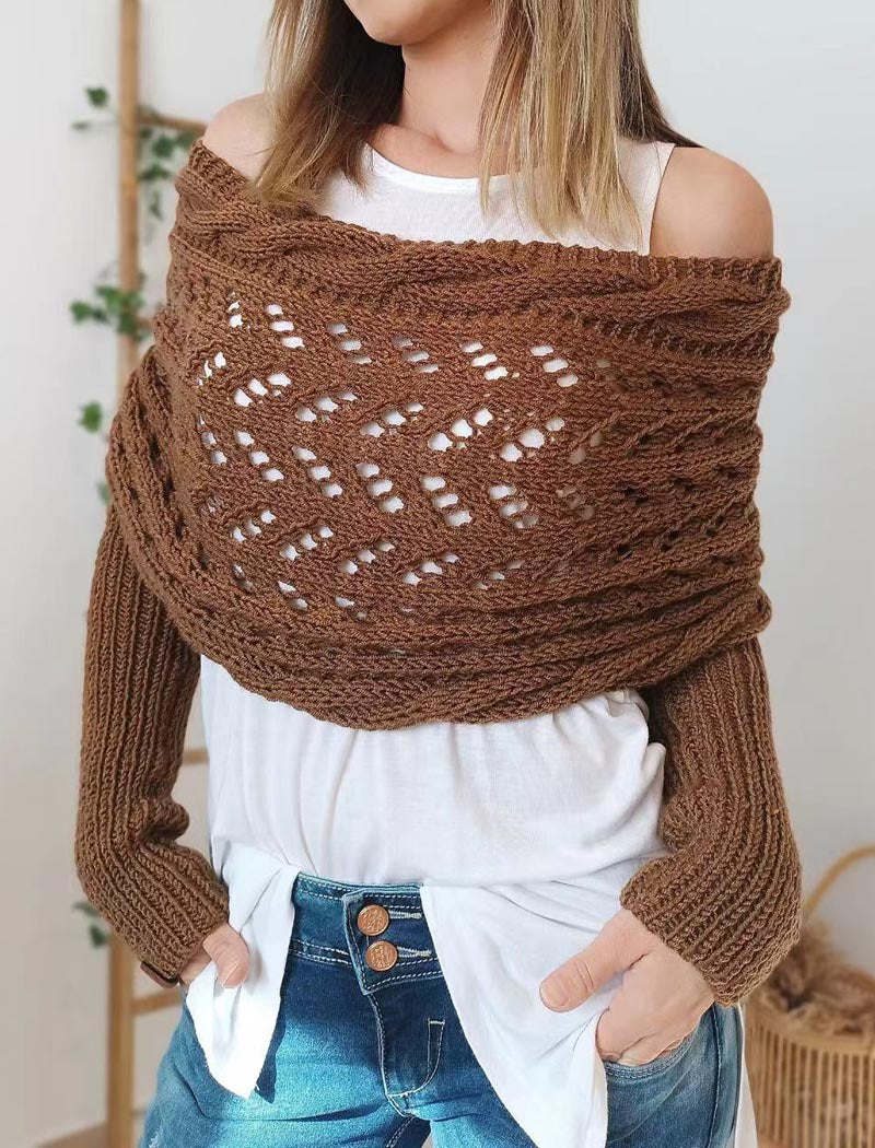 Open Knit Long Sleeve Shawl