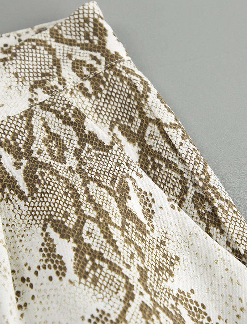 Snake Print Straight-Leg Stretch High-Waisted Pants