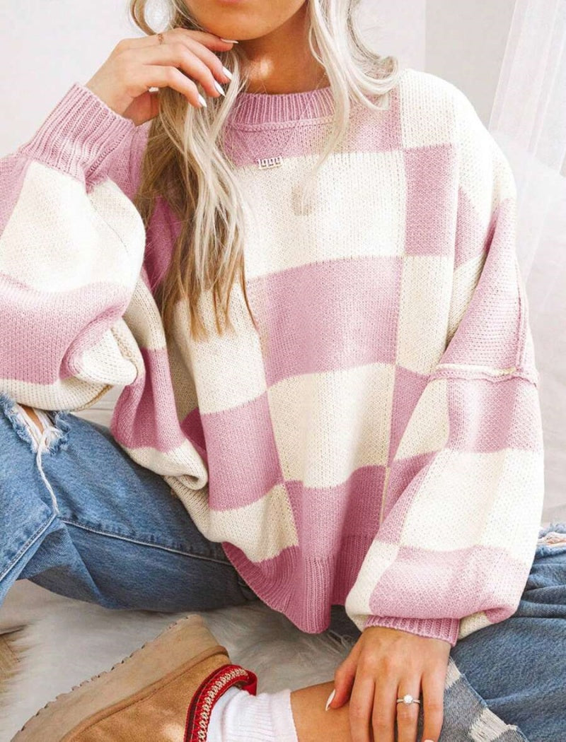 Oversized Plaid Knit Sweater