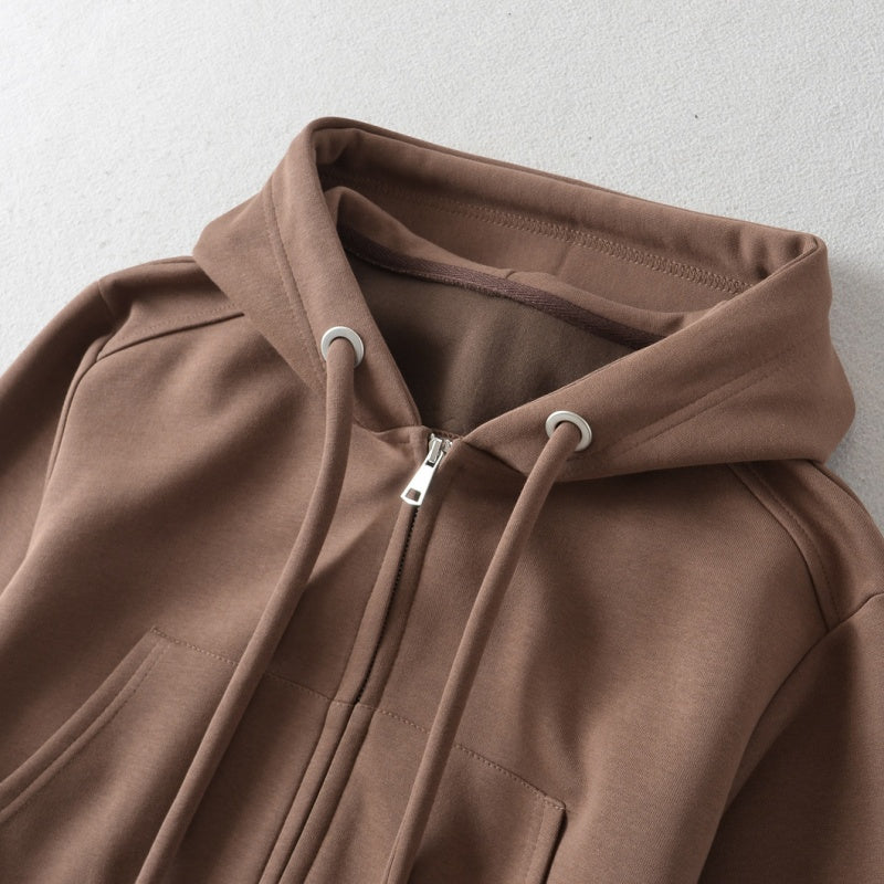 Cropped Zip-Up Hoodie with Drawstrings