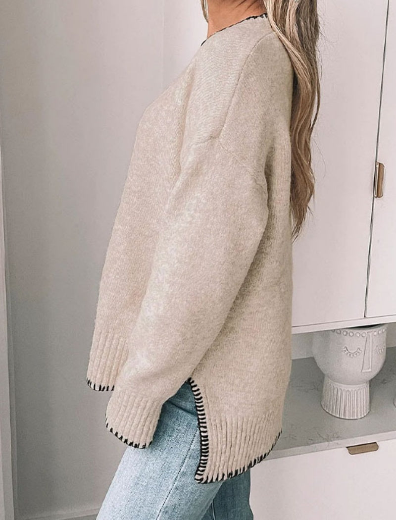 Contrast Trim Relaxed Knit Sweater