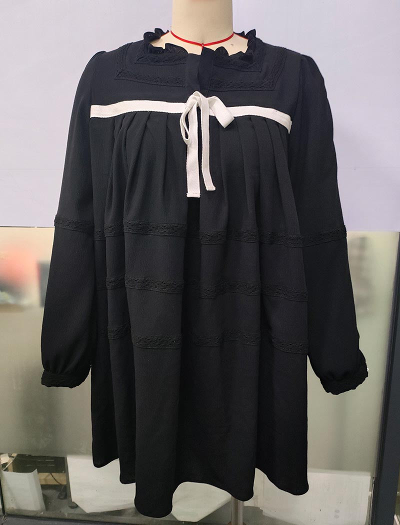 A-Line Dress with Ribbon Tie