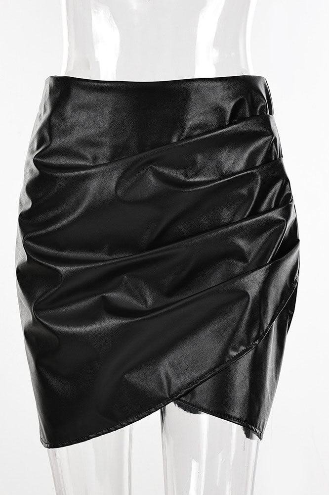 Faux Leather Ruched Mini Skirt