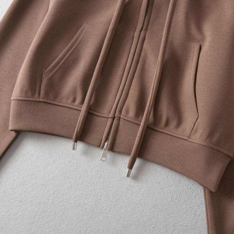 Cropped Zip-Up Hoodie with Drawstrings