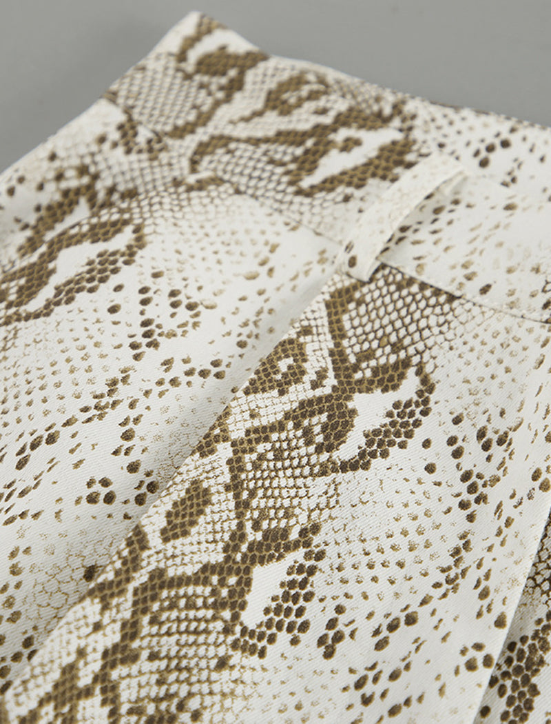 Snake Print Straight-Leg Stretch High-Waisted Pants