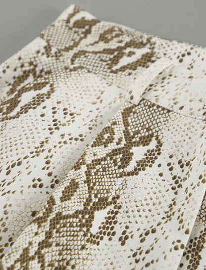 Snake Print Straight-Leg Stretch High-Waisted Pants