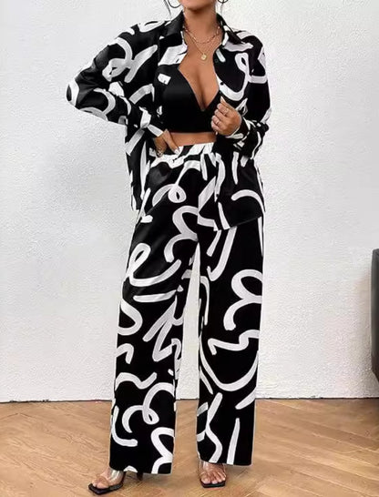 Casual Shirt and Wide-Leg Pants Two-Piece Set
