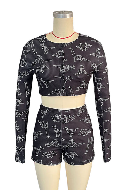 Constellation Print Crop Top and Shorts Set