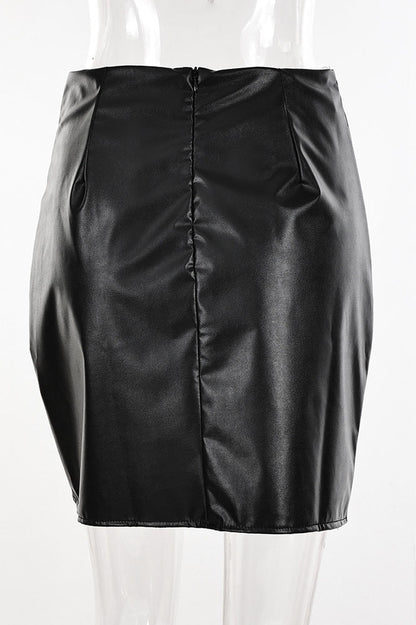 Faux Leather Ruched Mini Skirt