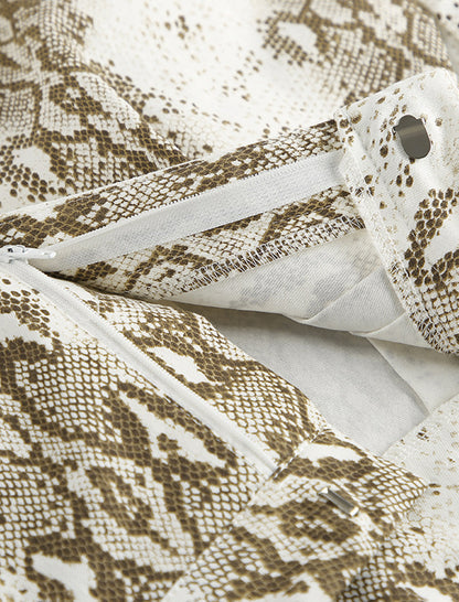 Snake Print Straight-Leg Stretch High-Waisted Pants