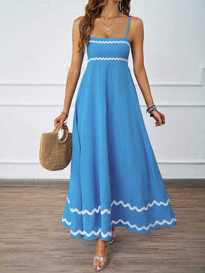 DVL407018D Contrast Trim Spaghetti Strap Maxi Dress