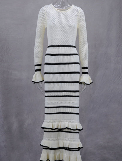 Striped Knit Dress with Ruffled Hem